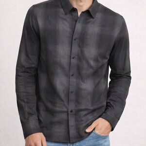 DKNY Men's Black/Charcoal Long Sleeve Plaid Shirt,2XL-NWT